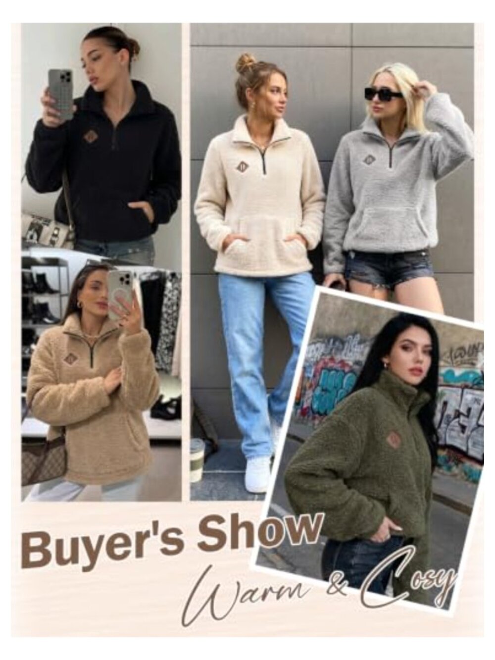Women Fleece Pullover Sweatshirt with Pockets Half Zip - Picture 5 of 6